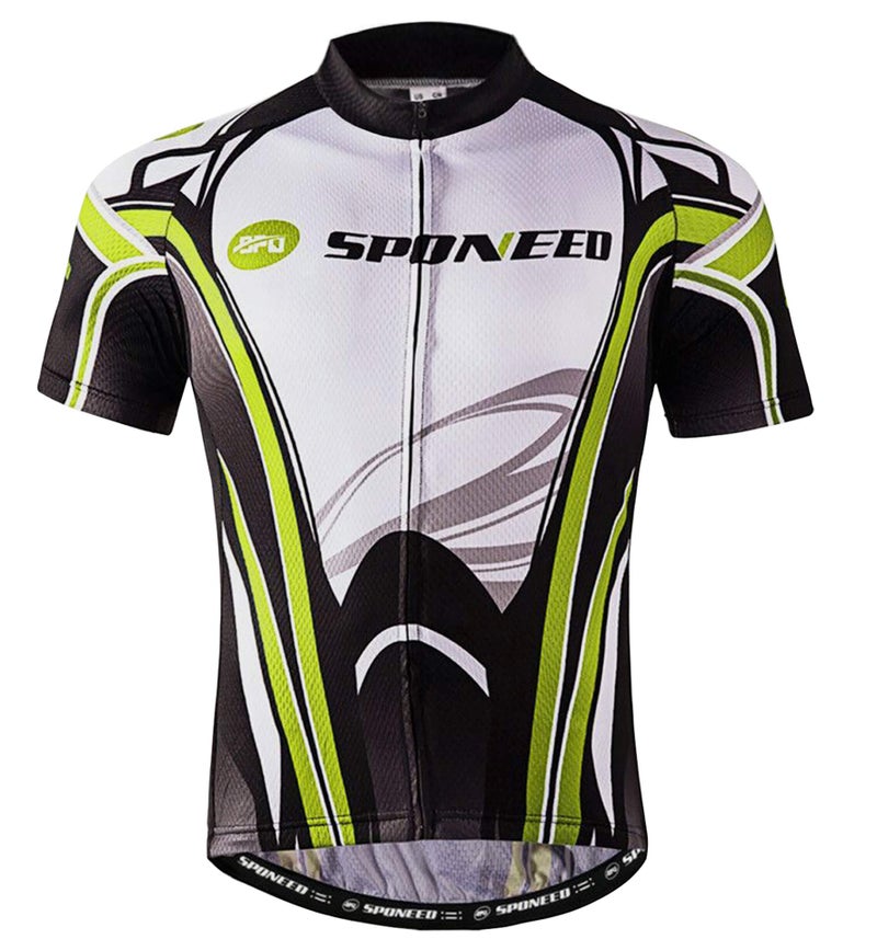 sponeed Bicycle Shirts for Men Cycling Jersey Man Biking Tops Breathable Short Sleeve Bike Polo Shirt US L Green White - Image 1